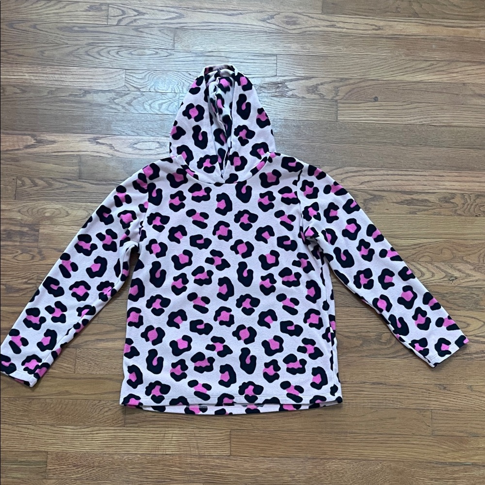 The Children’s Place girls pink/black leopard print fleece hooded top, size 16
